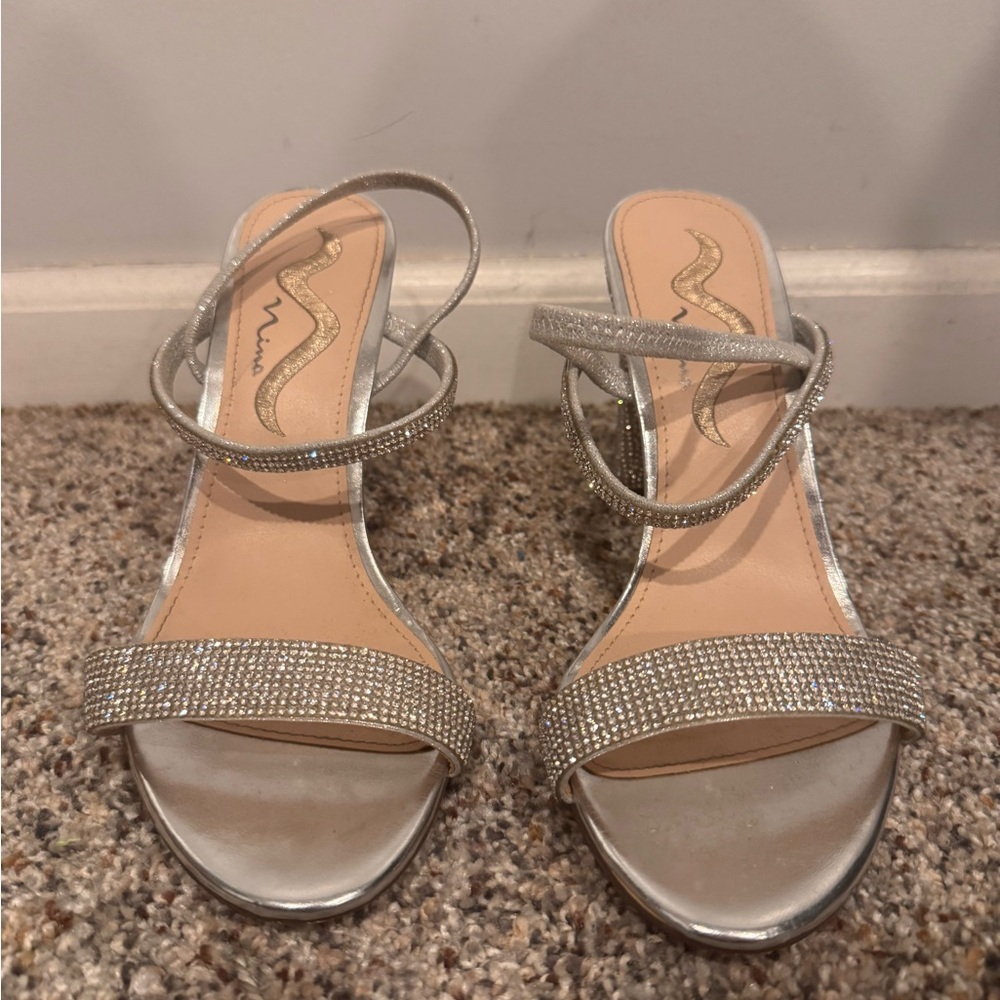 Nina Sparkling Silver Strappy Heels
